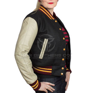 Veste universitaire pour femmes avec manches en cuir Veste moderne de style baseball coupe ajustée pour le streetwear et un usage quotidien - Product Image 2
