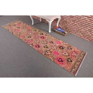 2.3x9.3 ft Vintage Rug, Turkish Runner Rug, <b>Brown</b> Pink Southwestern <b>Wool</b> Rug - Product Image 2