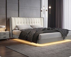 Italian Style King Size Leather <strong>Bed</strong> with Upholstered Headboard Light Luxury Minimalist Design for Master Bedroom or <strong>Guest</strong> Room - Product Image 5
