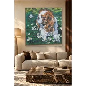 Impression sur toile Fida Cavalier King Charles Spaniel avec papillon parmi des marguerites - Product Image 2