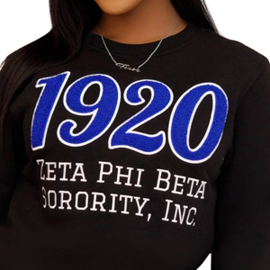 1920 Z Phi B Chenille sudadera algodón polar bordado griego hermandad Zeta Phi Beta negro pulóver cuello redondo para mujer - Product Image 2