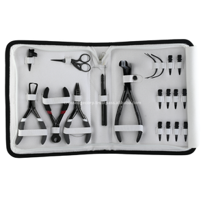 Kit d'outils d'extension de cheveux noirs Microbilles sertissage et dissolvant pince cheveux tirant crochet boucle outil kératine Bond Cutter Mini ciseaux - Product Image 1