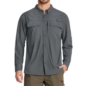 Men's Quick Dry <b>Long</b> Sleeve Fishing Shirts UPF 50 Front Logo Mesh Breathable Hiking Work <b>Cargo</b> Shirts <b>Shorts</b> Sun Protection - Product Image 1