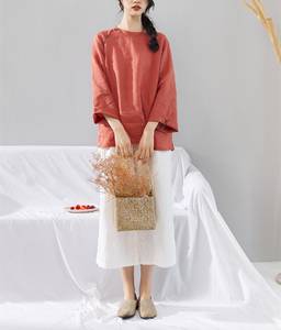 Camisa de trabajo de manga larga de lino sostenible para mujer Top de moda ecológico con estilo dulce Teñido liso Técnica de tejido al por mayor - Product Image 1