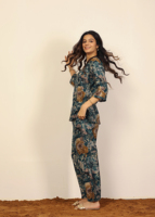 Ensembles deux pièces à imprimé floral multicolore vert haut court à col en V et pantalon large 100% coton ensemble coordonné imprimés floraux