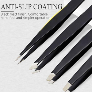 Pinzas profesionales de acero inoxidable al por mayor de fábrica Lyder, pinzas para cejas personalizadas negras con logotipo personalizado - Product Image 4