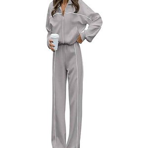 Ensemble de survêtement décontracté pour femmes, veste zippée et pantalon à cordon, vêtements de loisirs athlétiques confortables - Product Image 5