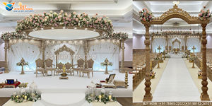 ชุดรูปแบบงานแต่งงานของอินเดียใต้ชุดรูปแบบสีขาวแกรนด์เวทีอินเดียแบบดั้งเดิมเวทีงานแต่งงานธีมสีขาวชุดเจ้าสาวตกแต่งเวที - Product Image 4