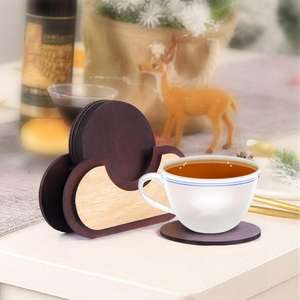 New <b>Polished</b> Walnut Wood Coaster Set with Holder Reusable Drink Mats Elegant Home Decor - Product Image 1