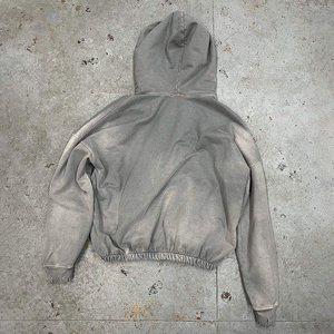 Sweats à capuche vintage en détresse délavés à l'acide sans cordes impression bouffante personnalisée sweats à capuche courts en broderie en détresse - Product Image 2