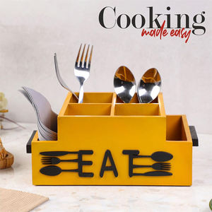 Six Compartment Modern Wooden Cutlery Holder Spoon Knife Fork <b>Chopstick</b> Caddy Multipurpose Stand For Home Kitchen by AYAANS - Product Image 6