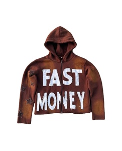 Sweat à capuche zippé boxy personnalisé pour homme, style streetwear, en molleton épais 430 g/m², effet vieilli, broderie 3D en relief, patchwork personnalisé vieilli - Product Image 2