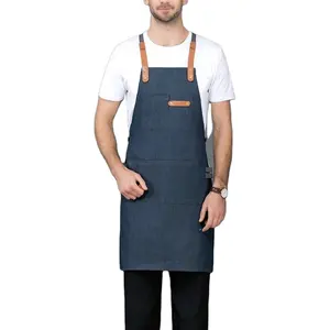Tablier sexy à la mode avec logo personnalisé, uniforme de cuisine, vêtements de chef avec poches, cuir de qualité, pour tablier de salon de coiffure - Product Image 1