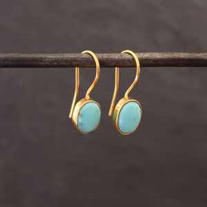 Everyday Gold Plated <b>Drop</b> <b>Earrings</b> with Turquoise Gemstone Solid 925 <b>Sterling</b> <b>Silver</b> Women's Jewelry - Product Image 2