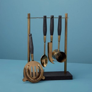 Ensemble d'outils de bar en finition or de luxe avec support en bois, accessoires professionnels pour la préparation de cocktails, décoration élégante pour bar à domicile - Product Image 1