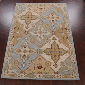 Alfombra de lana Multicolor hecha a mano, tamaño personalizable, hermoso patrón abstracto, colores vibrantes copetudos a mano - Product Image 1