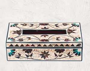 Boîte à mouchoirs en bois artisanale de style luxueux, porte-serviettes en vaisselle avec finition en incrustation d'os, accessoires de table - Product Image 1