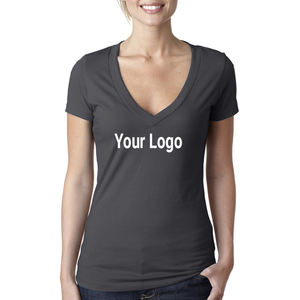 OEM servicio personalizado camiseta de impresión de las mujeres, logotipo personalizado 100% algodón cuello en V camisetas de las mujeres - Product Image 1