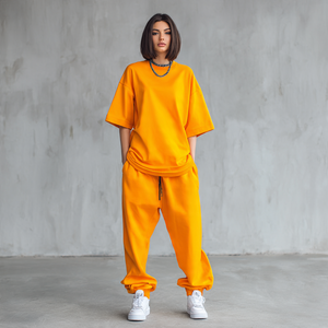 Camiseta con hombros caídos, pantalón holgado, Camiseta holgada para mujer, chándal, camiseta de gran tamaño para mujer, pantalón para correr de gran tamaño, dos piezas - Product Image 1