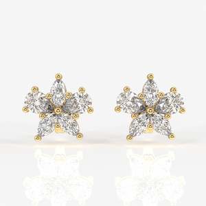 Boucles d'oreilles clous en diamant de laboratoire, or 9 carats, avec coupe poire et marquise, design élégant - Product Image 2