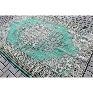 Tapis turc Vintage classique 5.9x9.2 pieds vert Beige Patchwork Design écologique laine Latex pile moyenne tissage plat salon - Product Image 4