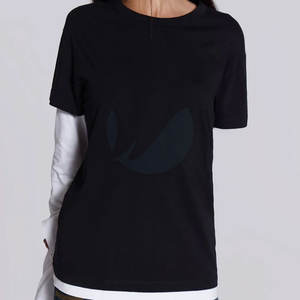 Camiseta de verano informal de doble capa para mujer Patrón sólido con logotipo frontal personalizado Diseño liso para pedidos al por mayor - Product Image 3