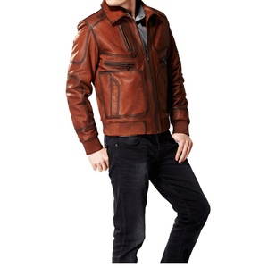 Nueva chaqueta de bombardero de cuero marrón de alta calidad para hombre estilo motorista totalmente personalizada con chaqueta de piel de oveja Original para hombre - Product Image 6