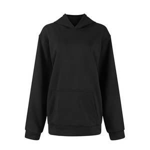 Sudadera con Capucha de Manga Larga y Hombros Caídos para Mujer, Sudadera de Forro Polar Negra, Térmica, Holgada - Product Image 2