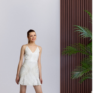 Women Handmade Natural Waistline V-neck Sleeveless Mini Party <b>Dress</b> Elegant Fashionable Stylish Built-in Bra Comfortable - Product Image 3