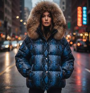 Blouson d'hiver pour femme en cuir véritable avec capuche en fourrure de renard, fermeture éclair coupe-vent, vêtements de rue - Product Image 2