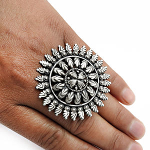 Indian Artisan Handcrafted Jewelry 925 <b>Sterling</b> Oxidized <b>Silver</b> Ethnic Style Designer <b>Ring</b> for Woman Girls Direct Factory Price - Product Image 5
