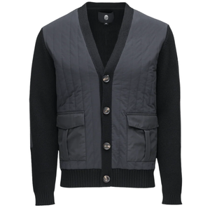 <b>Mens</b> V Neck <b>Cardigan</b> Sweater Quilted Front Panel Button Closure Knit Jacket <b>Long</b> Sleeve Smart Casual Layering Top - Product Image 3