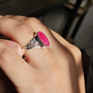 แหวนเงินยูนิเซ็กส์พร้อมทับทิมอาเกตทรงรีสำหรับงานแต่งงานหรืองานหมั้นของขวัญคริสต์มาสสไตล์ทางศาสนา - Product Image 3