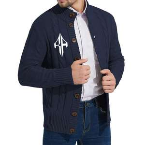 Top 2025 laine/acrylique matériel de haute qualité Logo personnalisé ODM Anti-rides respirant hommes Cardigan hiver pull en gros - Product Image 3