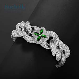 14K <b>White</b> <b>Gold</b> 20mm Emerald Four Leaf Clover Cuban <b>Bracelet</b> 925 Sterling Silver VVS Moissanite Diamond Hip Hop Style for Men - Product Image 4