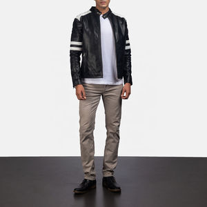 Motorbike Leather <b>Jacket</b> for <b>Men</b> With <b>White</b> Strips Customized Sheep Leather <b>Jacket</b> for <b>Men</b> Quilted Leather <b>Jacket</b> - Product Image 6