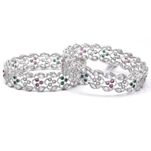 <b>Silver</b> <b>Plated</b> Reverse AD Bangles, Brass <b>Silver</b> Bangles, Luxury Bangles, Fashion Bangles Set, Elegant Reverse AD Rhodium Bangles. - Product Image 3