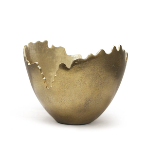 Bol de service rond de luxe en laiton rustique avec design en métal bicolore et texture mouchetée pour table de service - Product Image 2