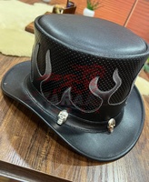 Chapeau haut de forme Steampunk en cuir noir personnalisé avec crâne clous flamme Design chapeau de motard gothique pour hommes femmes Cosplay fête Festival porter