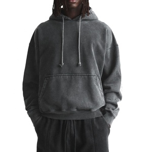 เสื้อฮู้ดฟอกสีพิมพ์ลายวินเทจสำหรับผู้ชายผ้าฝ้ายโอเวอร์ไซส์ผู้ชายเสื้อฮู้ดครอปสำหรับผู้ชาย - Product Image 1