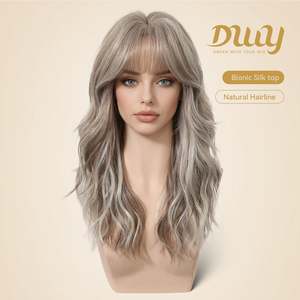 วิกผมสังเคราะห์แบบไม่ต้องใช้กาวสำหรับผู้หญิง ยี่ห้อ Vesper รุ่น Long Beachy Wave สีบลอนด์ประกายเทา ขนาด 22 นิ้ว พร้อมหน้าม้า รุ่นใหม่ DWY Bionic Silk Top สีบลอนด์ประกายเทา - Product Image 2