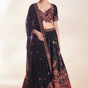 Designer Rangoli Faux Georgette Lehenga Collection Paillettes Fil Brodé Slim Fit Choli Dupatta pour les Occasions de Fête d'Hiver - Product Image 1