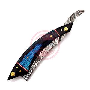 Maquinillas de afeitar de acero de Damasco de alta calidad con logotipo personalizado Maquinillas de afeitar con mango de madera - Product Image 4