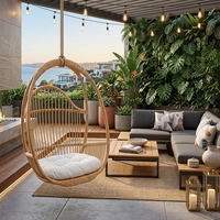 Fauteuil suspendu en rotin naturel Subaliu Sarajevo HC70, chaise balançoire de jardin d'extérieur avec coussin en sergé, pour hôtels et villas, design moderne et robuste