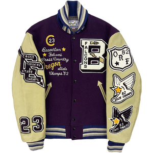 OEM Custom Men's Letterman High Street Varsity <b>Jacket</b> Genuine Leather Sleeves Chenille Embroidery O-Neck Winter Team <b>Patchwork</b> - Product Image 5