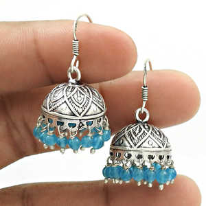 925แท้สเตอร์ลิงเงินธรรมชาติสีฟ้าบุษราคัมต่างหูสไตล์โบฮีเมียนเครื่องประดับแฮนด์เมดช่างฝีมืออินเดียสำหรับเธอ - Product Image 2
