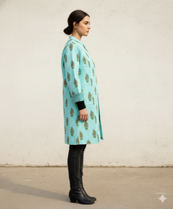 Veste en coton matelassé à imprimé floral avec décoration boutonnée, 2 poches, manches longues, respirante, pour l'automne, l'hiver et le printemps - Product Image 3