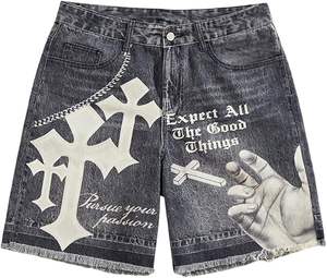 Shorts en jean déchirés et délavés unisexe, respirants, avec strass, pour l'été, style décontracté ou streetwear, imperméables, vente en gros - Product Image 1