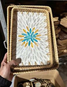 Bandeja de Servir de Bambú Hecha a Mano Ecológica, Tejida con Paja y Ratán, Incrustada con Madreperla, Venta al por Mayor - Product Image 3