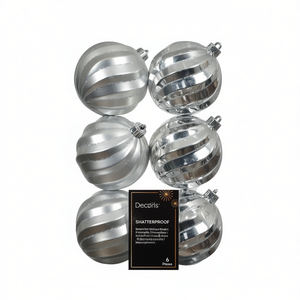 Kaemingk Set 6 Silver <b>Plastic</b> Christmas <b>Tree</b> Balls 26074 for Festive Decorations - Product Image 2